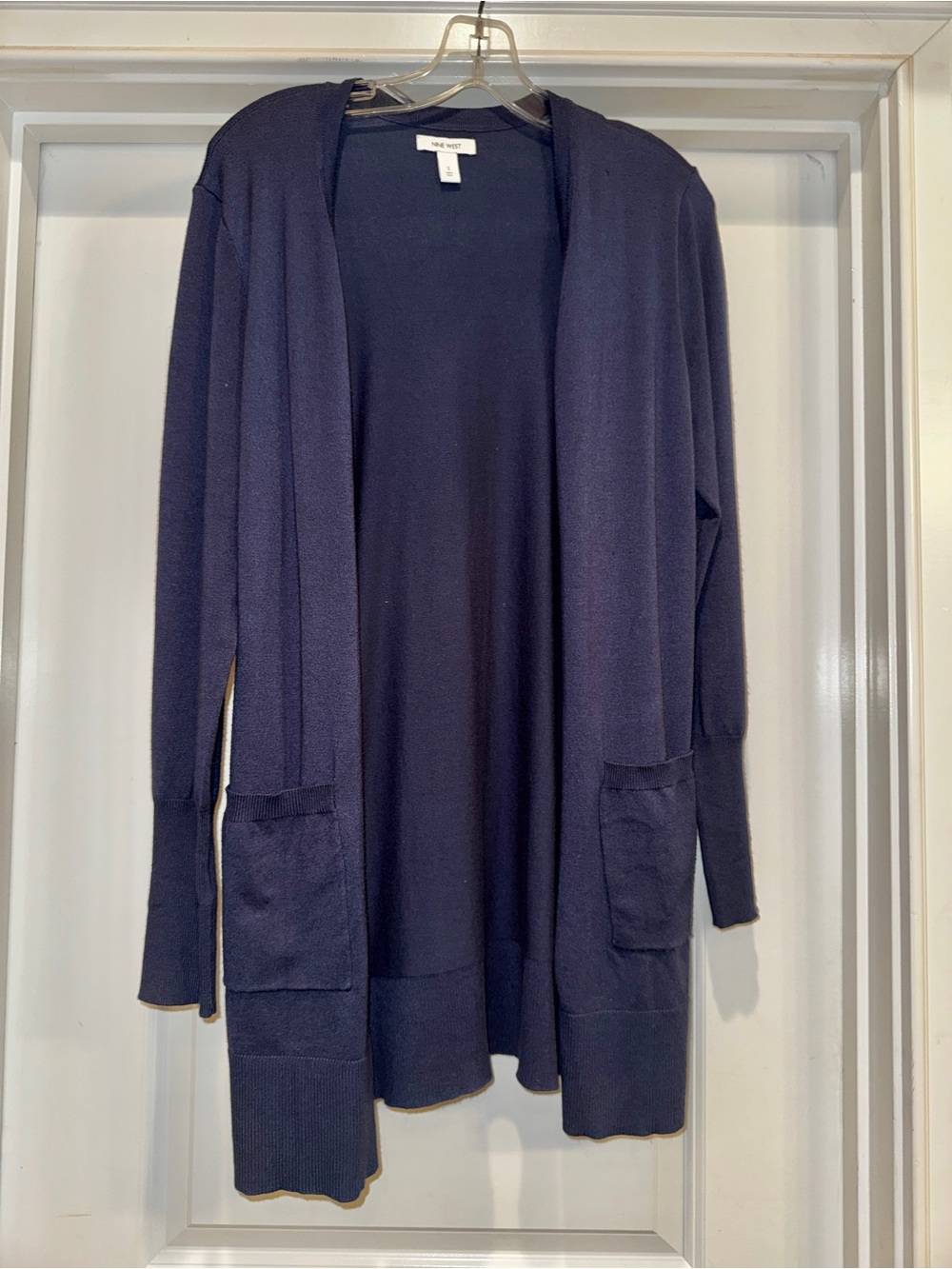 Nine West Open-Front Long Cardigan Sweater in Navy Small